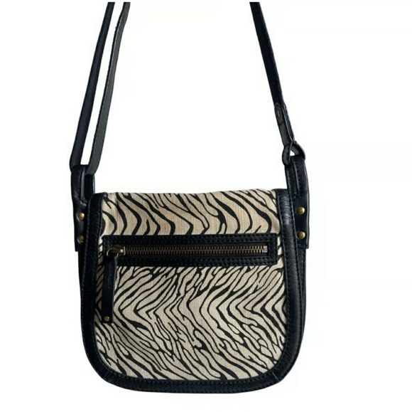 Vintage Fossil Zebra Print black leather crossbody bag - Picture 1 of 9